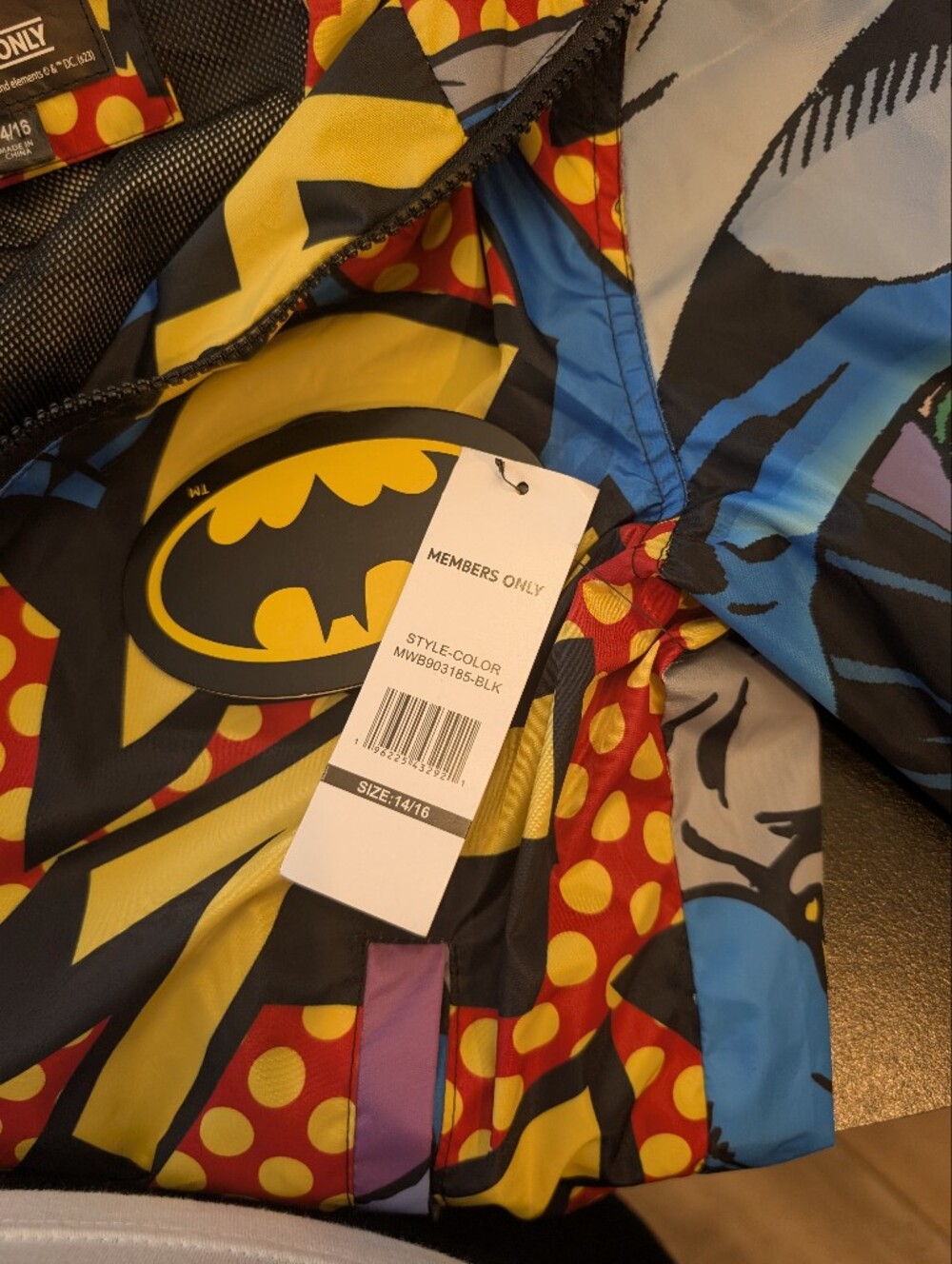 NWT Sz 14/16 Members Only Batman Kids' Hooded Jacket Water Resistant- Multicolor - Picture 4 of 4